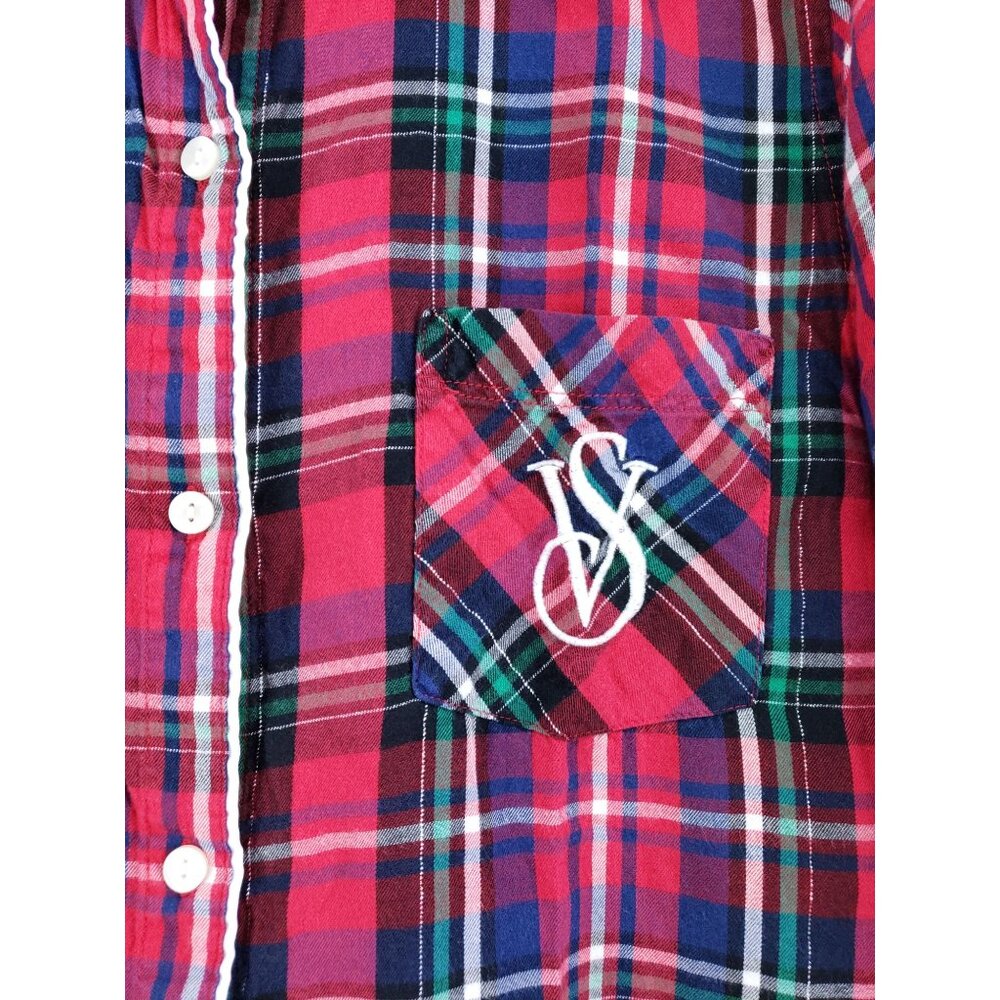 2 Victoria's Secret Shirt Women's Size Small Red Gray Plaid - Picture 9 of 14